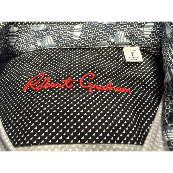 Robert Graham Mens Largr Classic Fit Black Micro Dot Print Flip Cuff Shirt (L9) - Picture 2 of 9